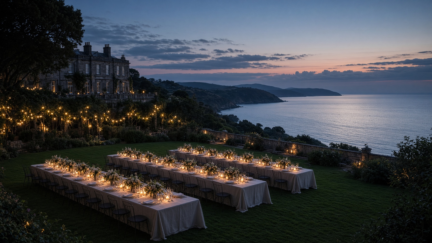 Supper on the lawn at dusk